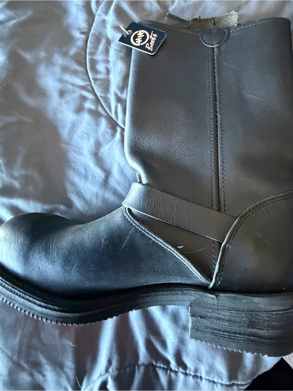 Double H Black Leather Engineer Moto Boot with Buckle - Picture 3 of 7